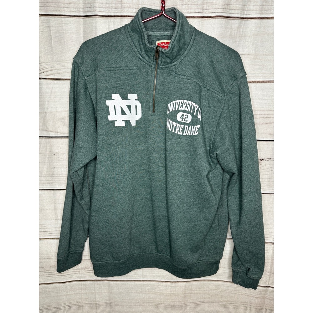 League Quarter Zip Pullover Mens Med Green Notre Dame Fighting Irish Sweatshirt